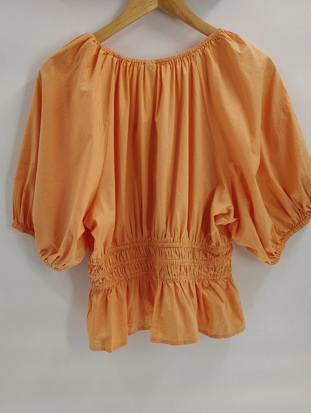 Old Navy Smocked Peplum Puff Sleeve Orange Cotton Peasant Blouse L Boho Babydoll